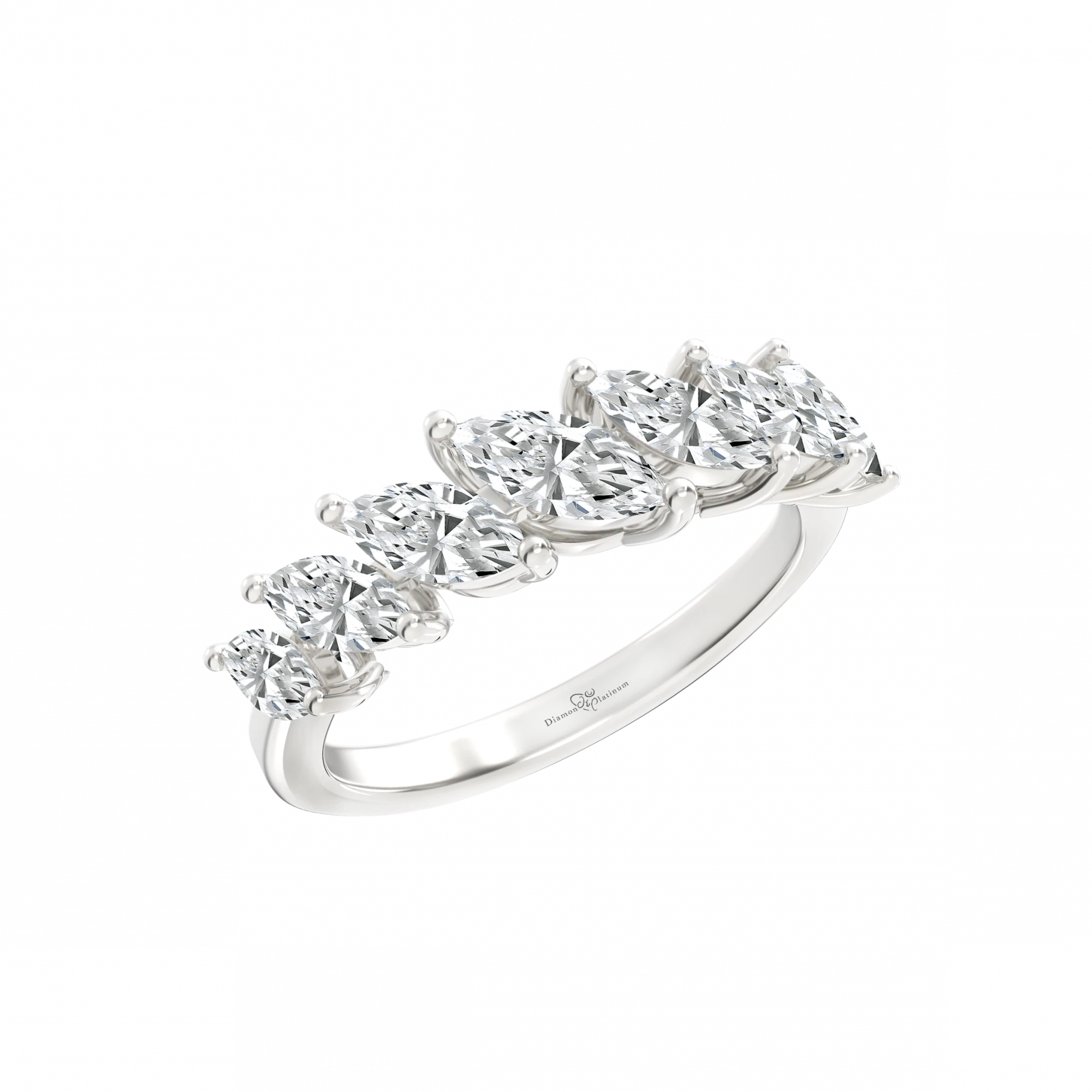 Marquise Shape Half Eternity Ring in 18K White Gold by D&P Malaysia