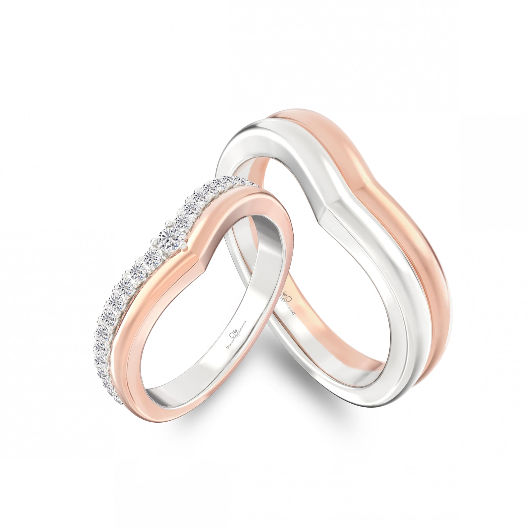 Elegant Duo-tone Wedding Ring Set for Couple by D&P Malaysia